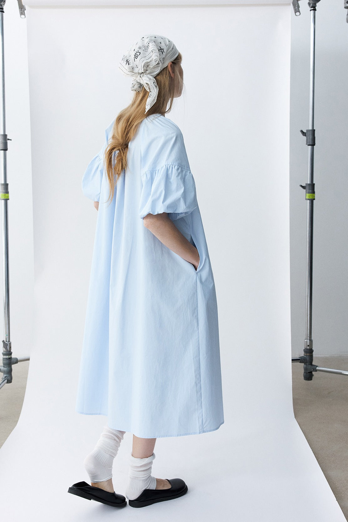 100% cotton bubble sleeves relaxed-fit dress | 4 color