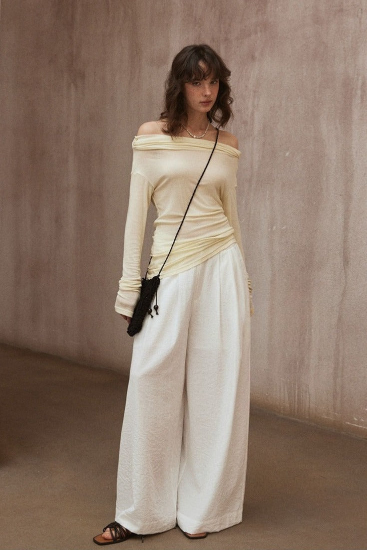 Elastic waist wide-leg pants beige
