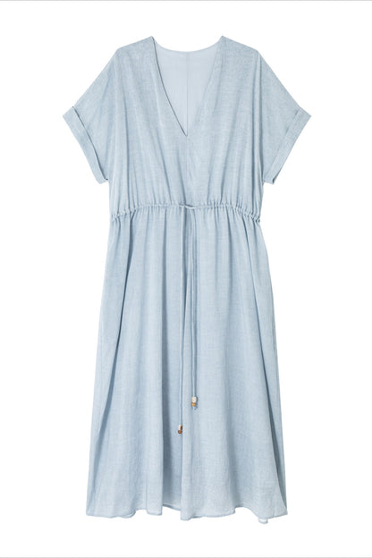Lyocell waisted V-neck maxi dress | 3 color