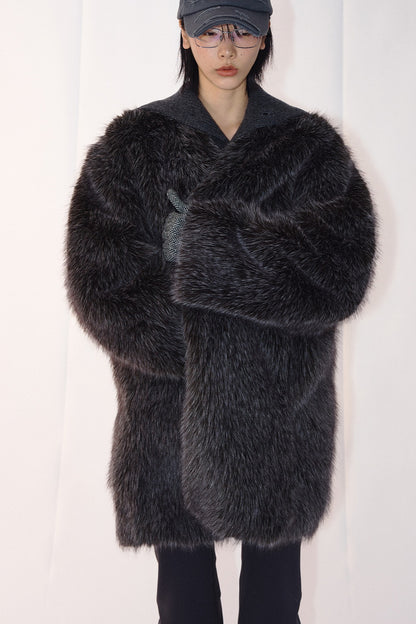 Faux fur mid-length soft drape coat | 2 color