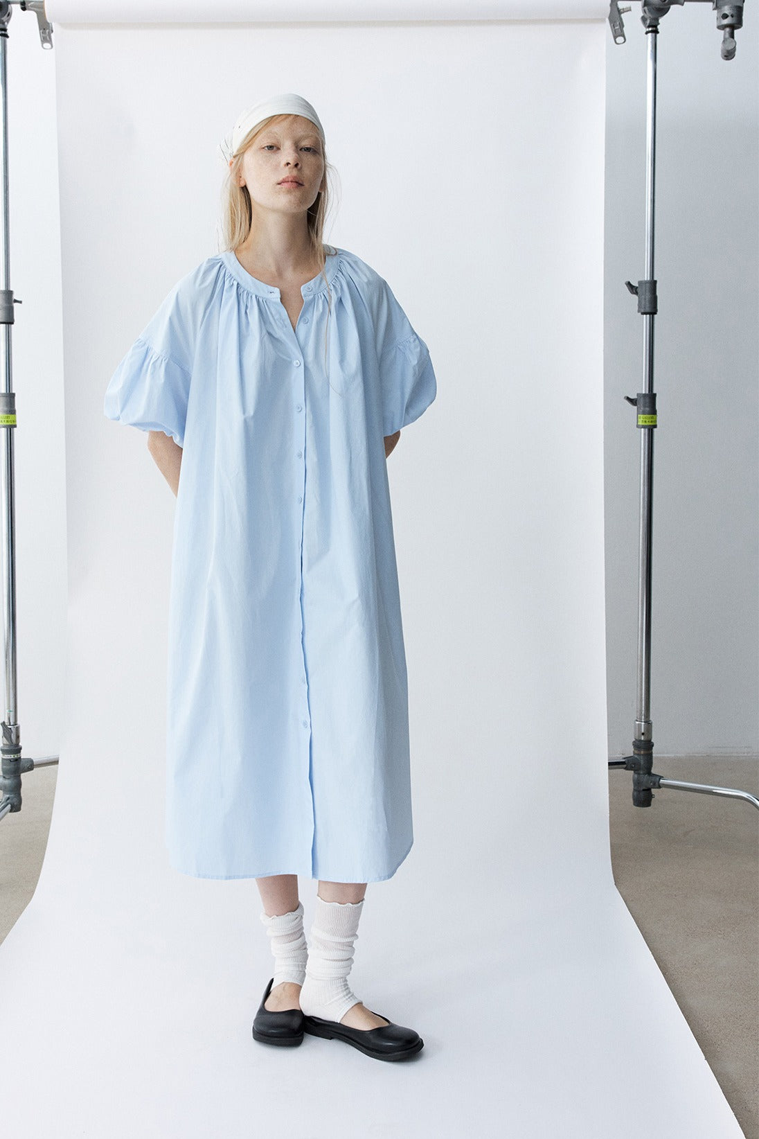 100% cotton bubble sleeves relaxed-fit dress | 4 color
