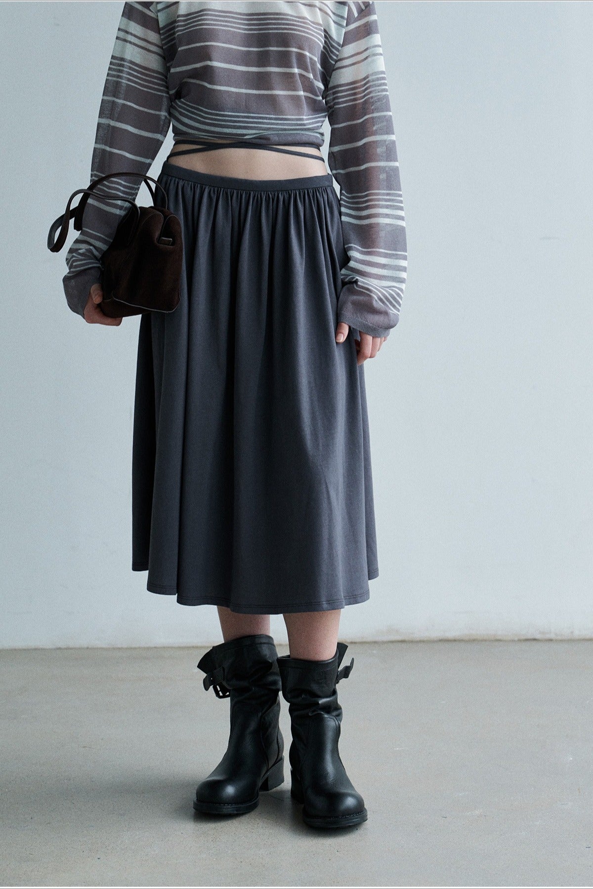 100% cotton A-line knit skirt | 2 color