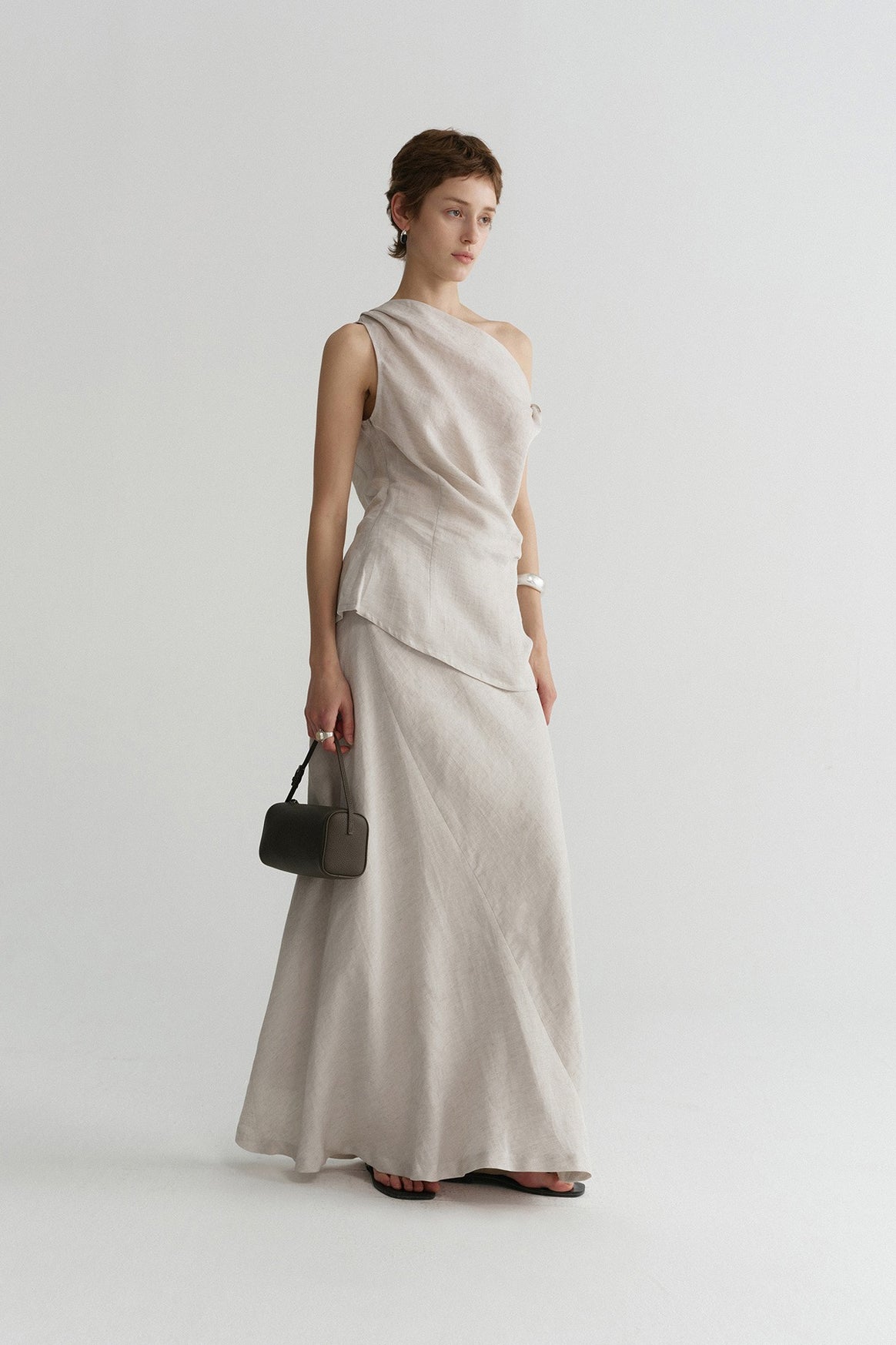 Tencel-linen elastic waist breathable weave skirt | 2 color