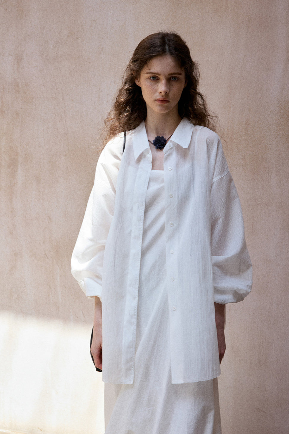 Cotton blend textured and sheer loose shirt | 3 color