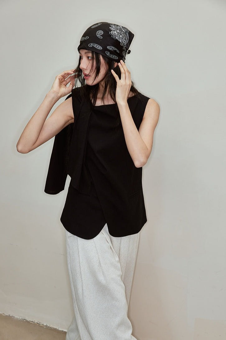 Cotton-linen tie shoulder vest | 2 color