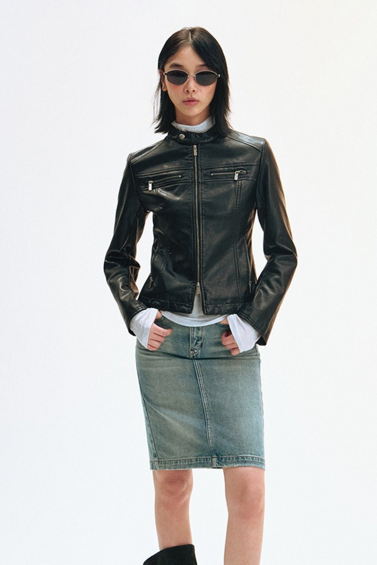 Structured fit slim PU leather jacket | 2 color