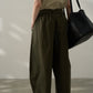 "Ohmi Bleach" cotton cocoon pants with waist-cinch bag | 2 color