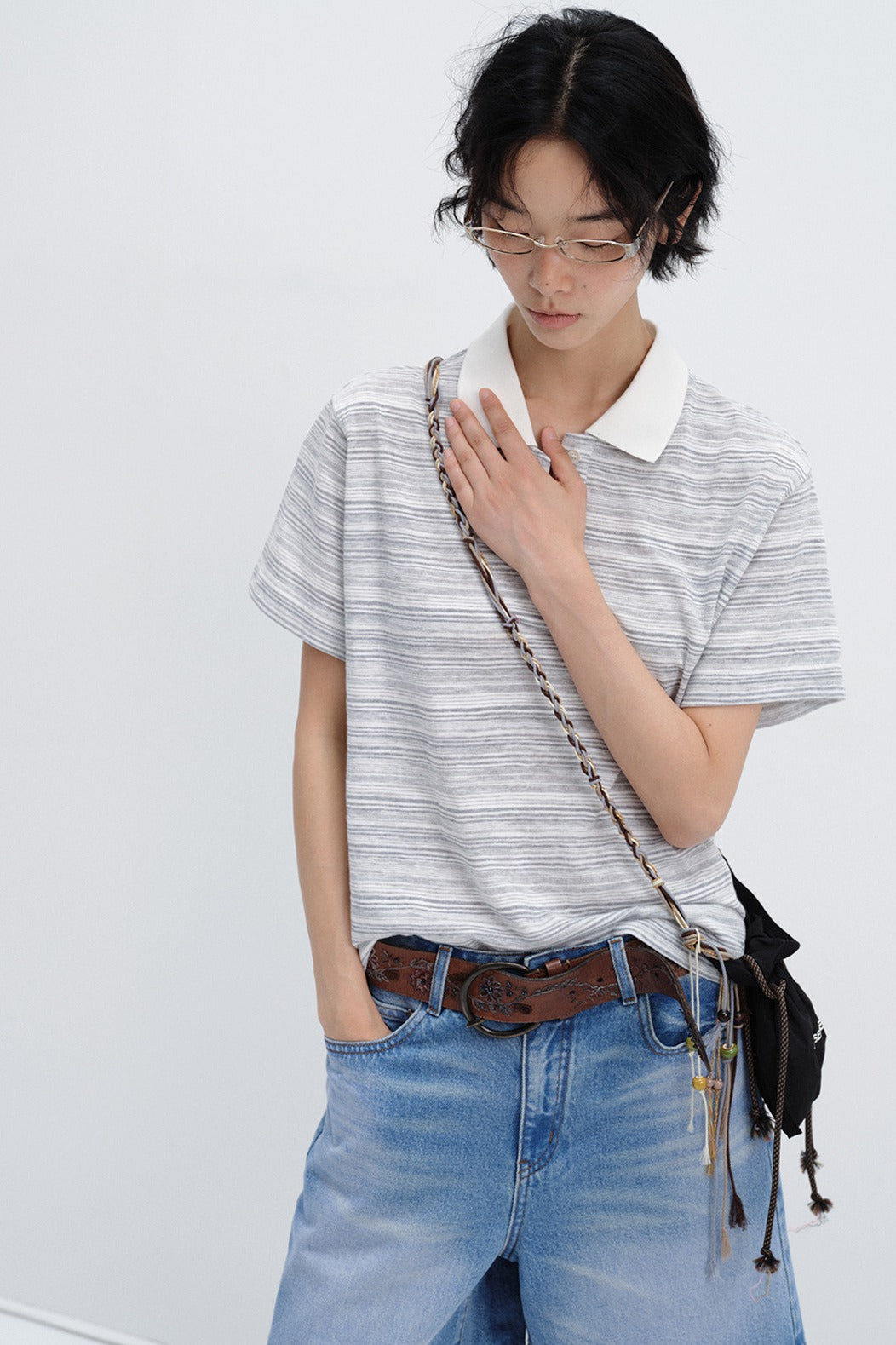 Cotton blend stripped pattern polo t-shirt | 3 color