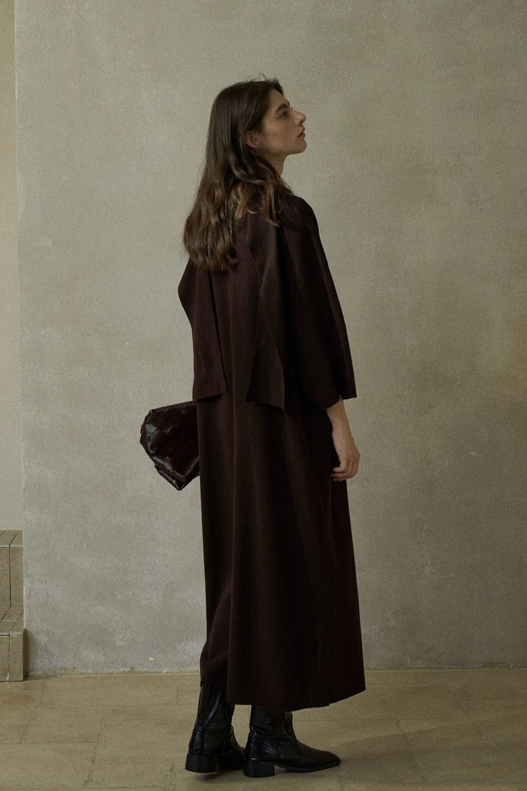 Wool blend straight back ribbon dress | 3 color