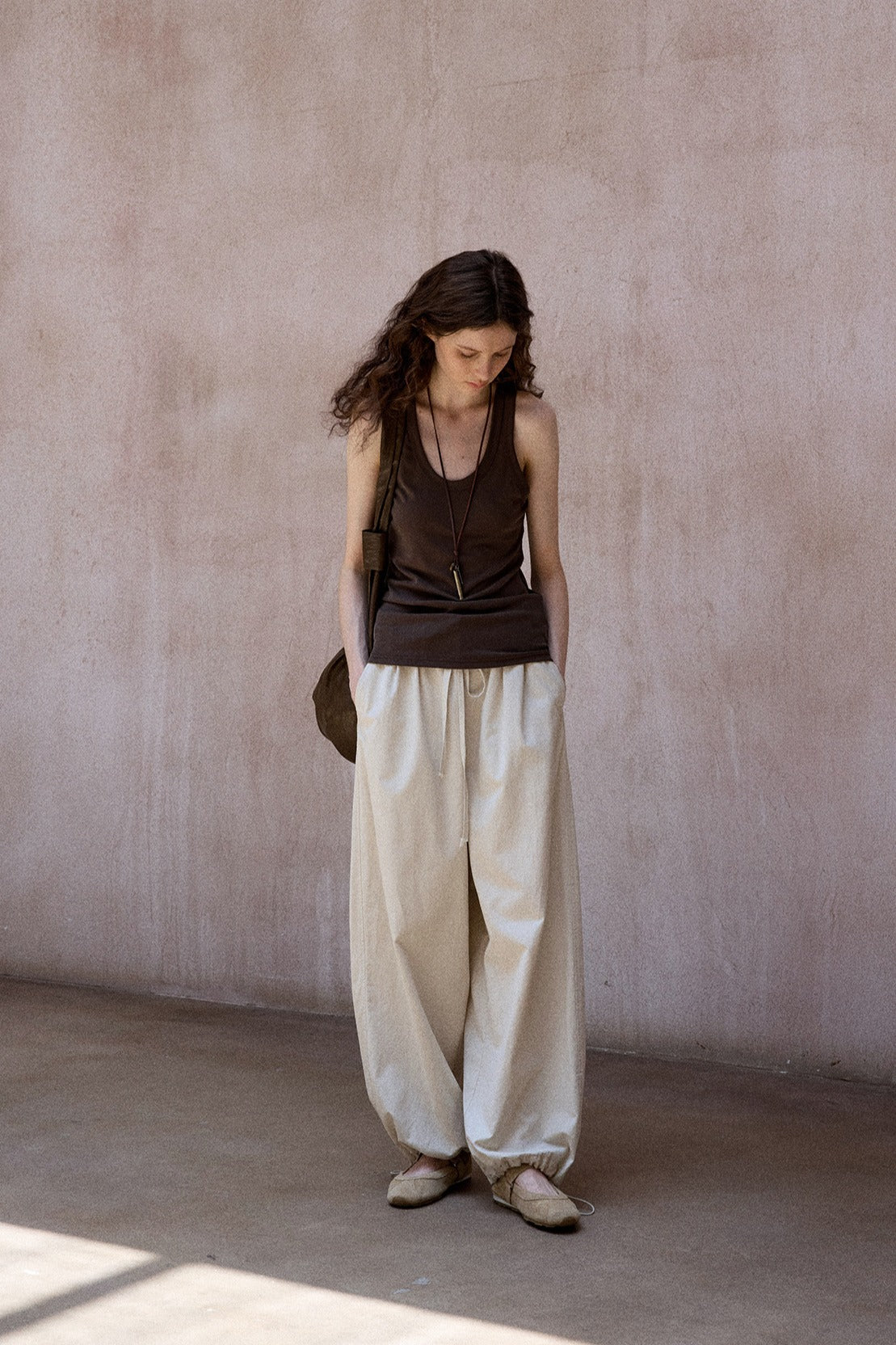 Lyocell blend cotton relaxed-fit tapered ankle pants