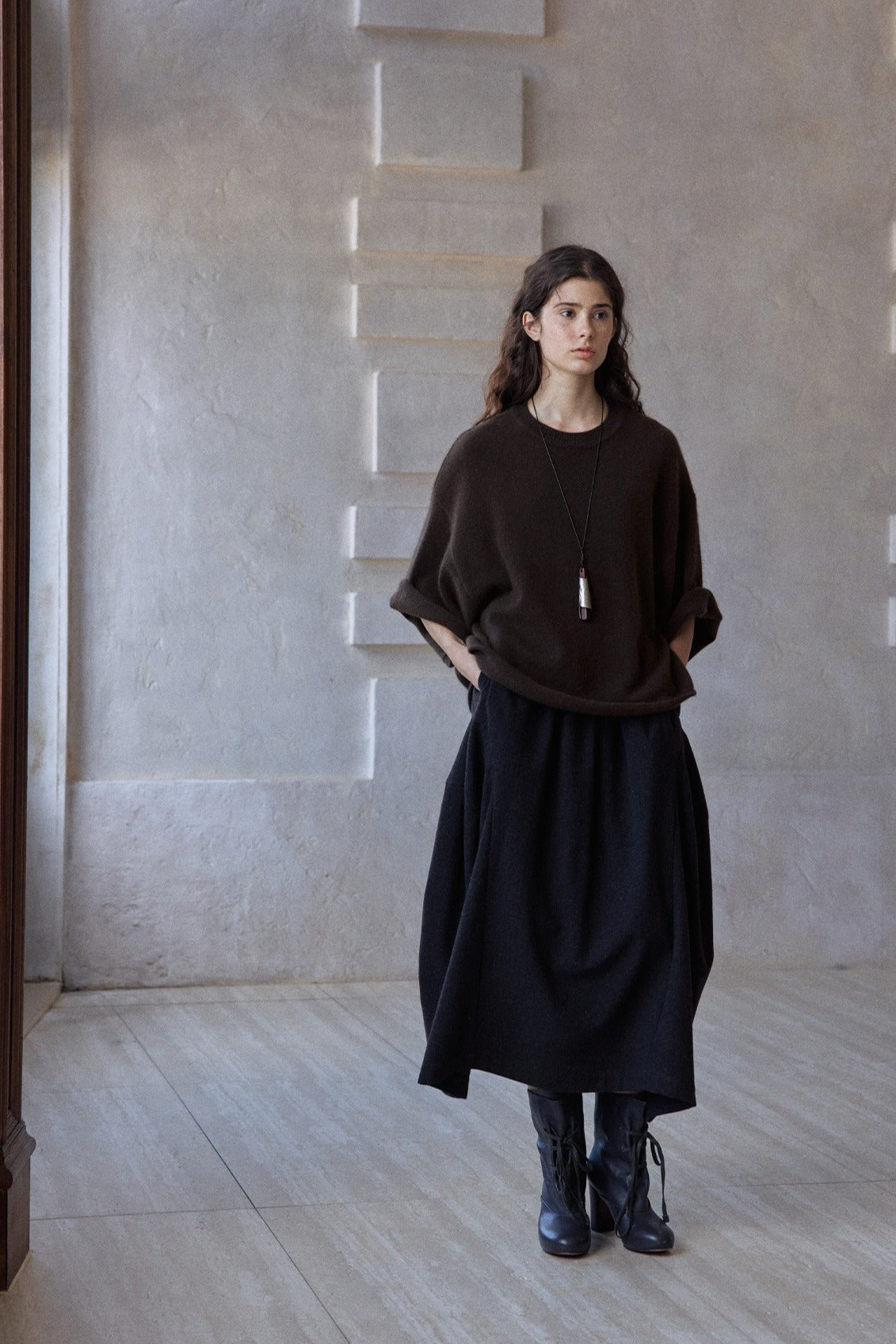 Wool containing loose-fit soft short-sleeve sweater | 3 color