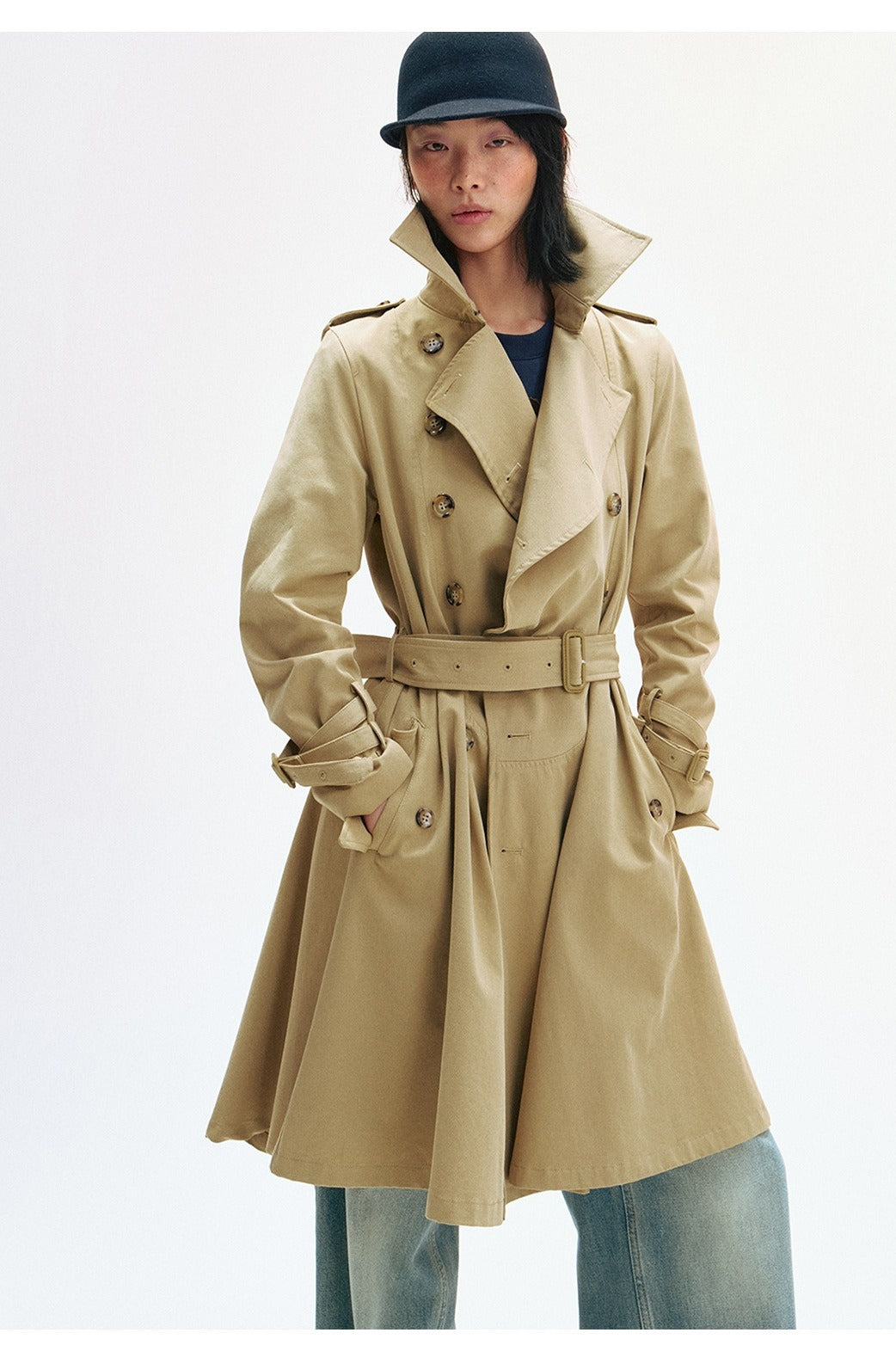 Cotton blend big hem trench coat | 2 color