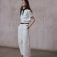 Cotton blend wide-leg slight curved pants | 4 color
