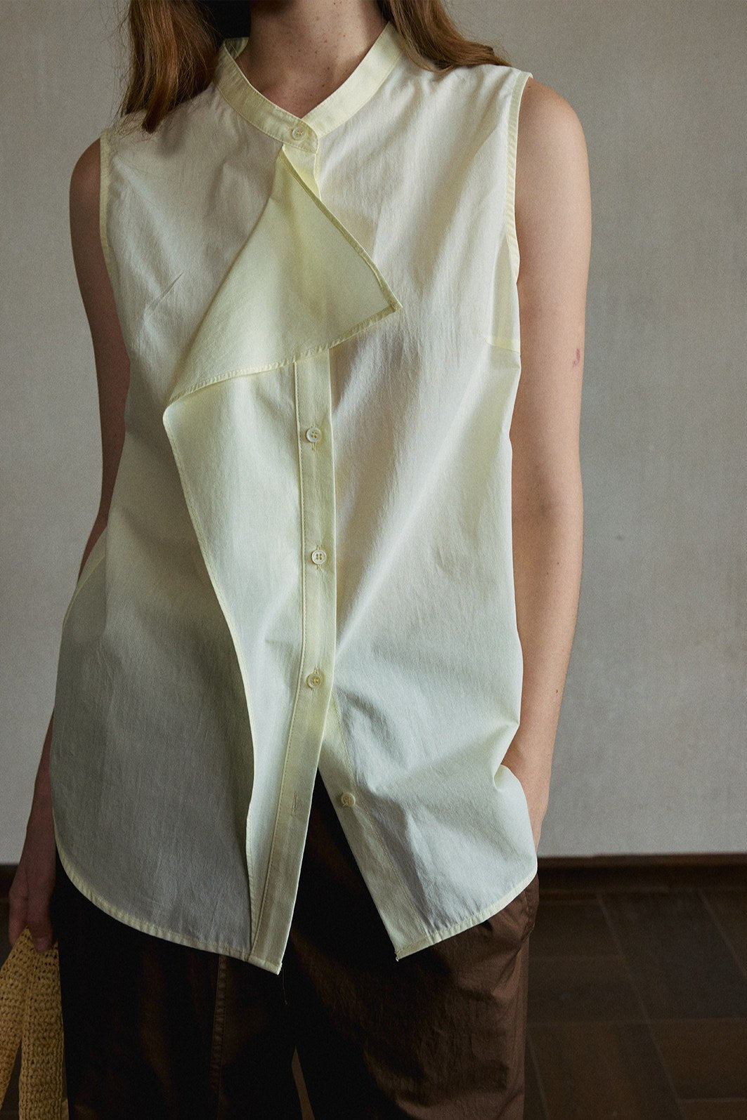 100% cotton asymmetric panel vest blouse | 4 color