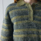 Alpaca blend striped long-hair polo sweater | 4 color