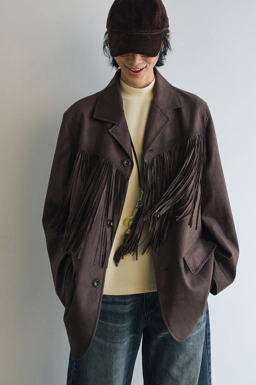 Suede texture fringe blazer | 2 color