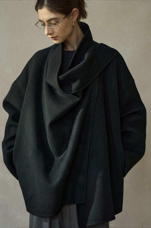Wool riched loose fit drape collar jacket | 3 color