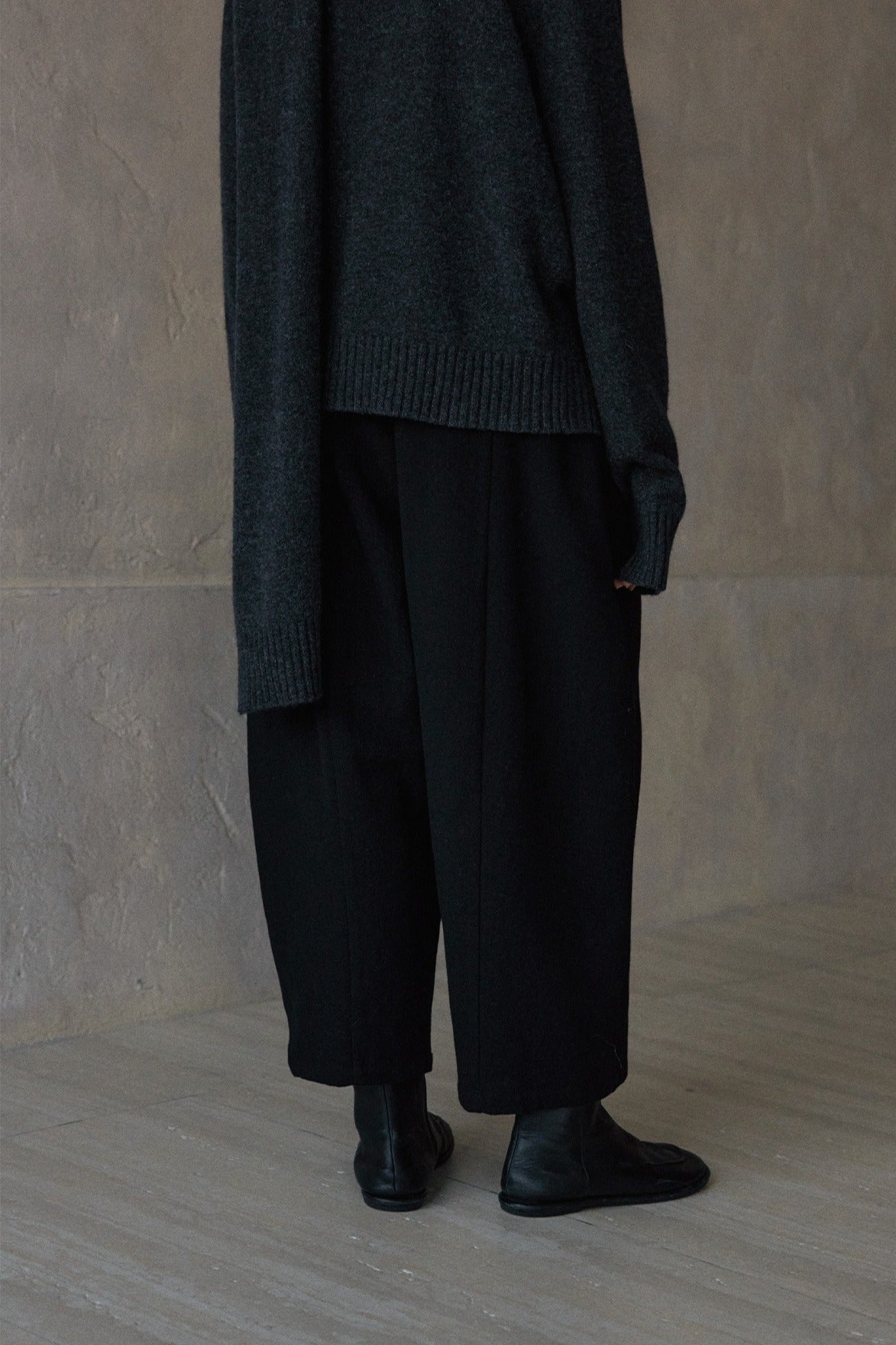Wool blend wide-leg curved cropped pants | 3 color
