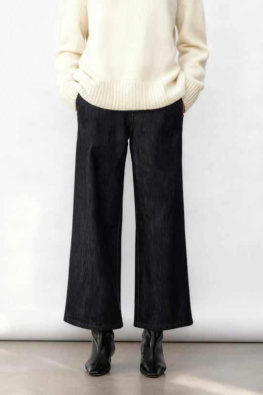 Cotton blend straight-leg fleece-lined jeans