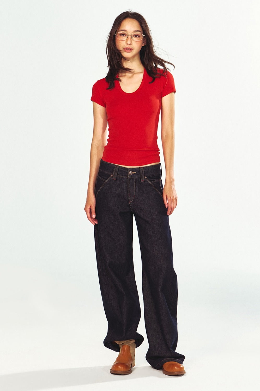 Washed-cotton raw seams jeans | 2 color