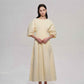 Customizable Pleated waist puff-sleeved dress | 2 color