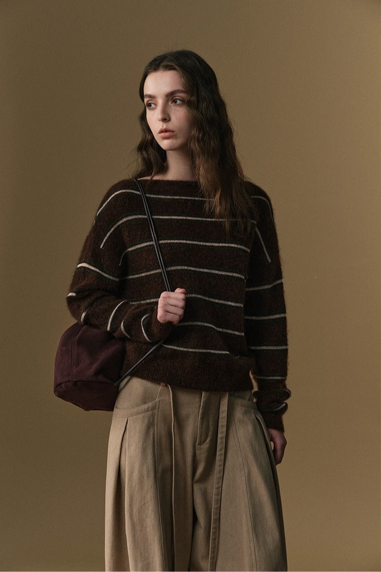 Mohair-wool blend stripes sweater | 3 color