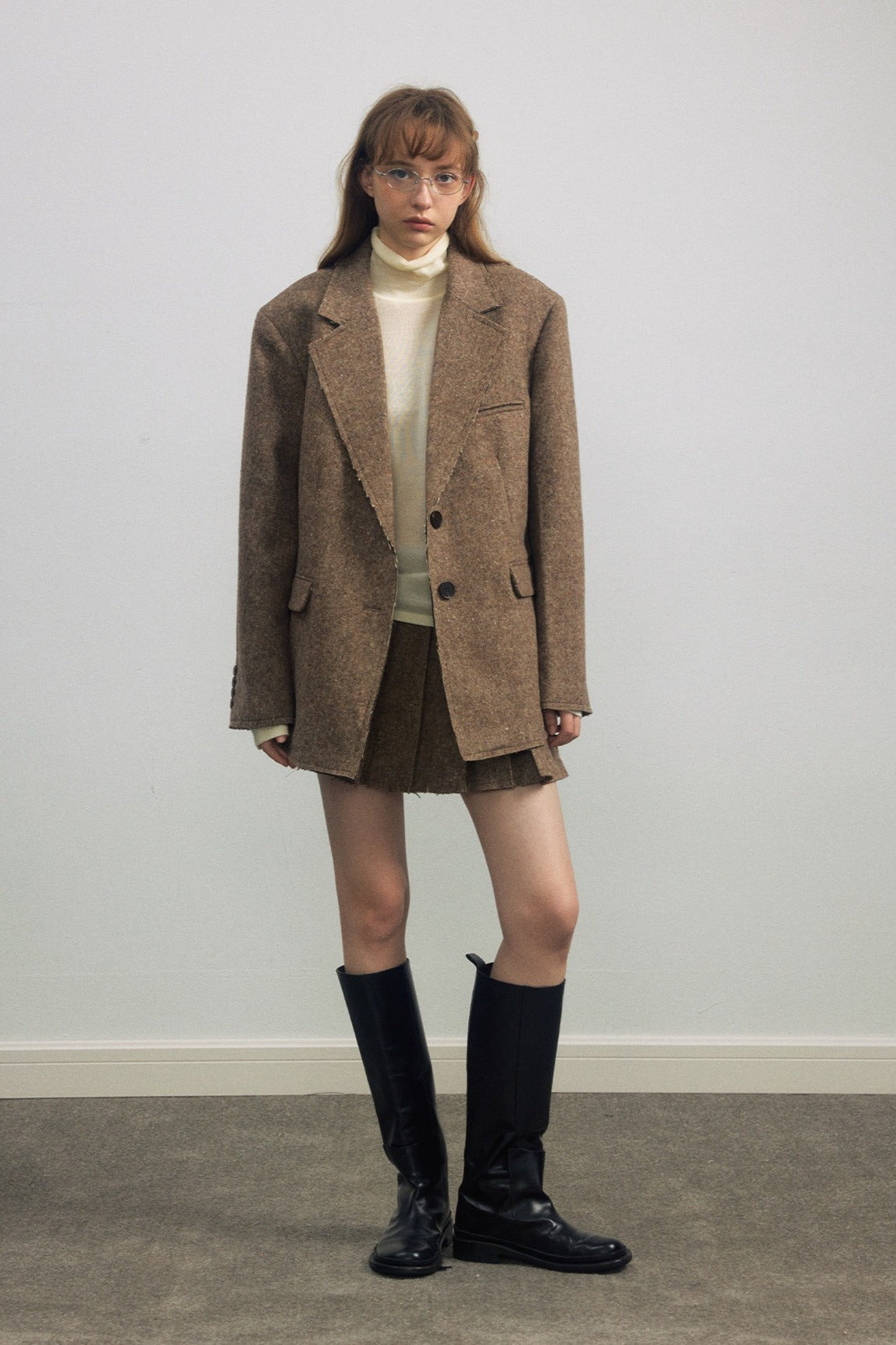 Wool riched structured sharp tweed blazer jacket | 2 color
