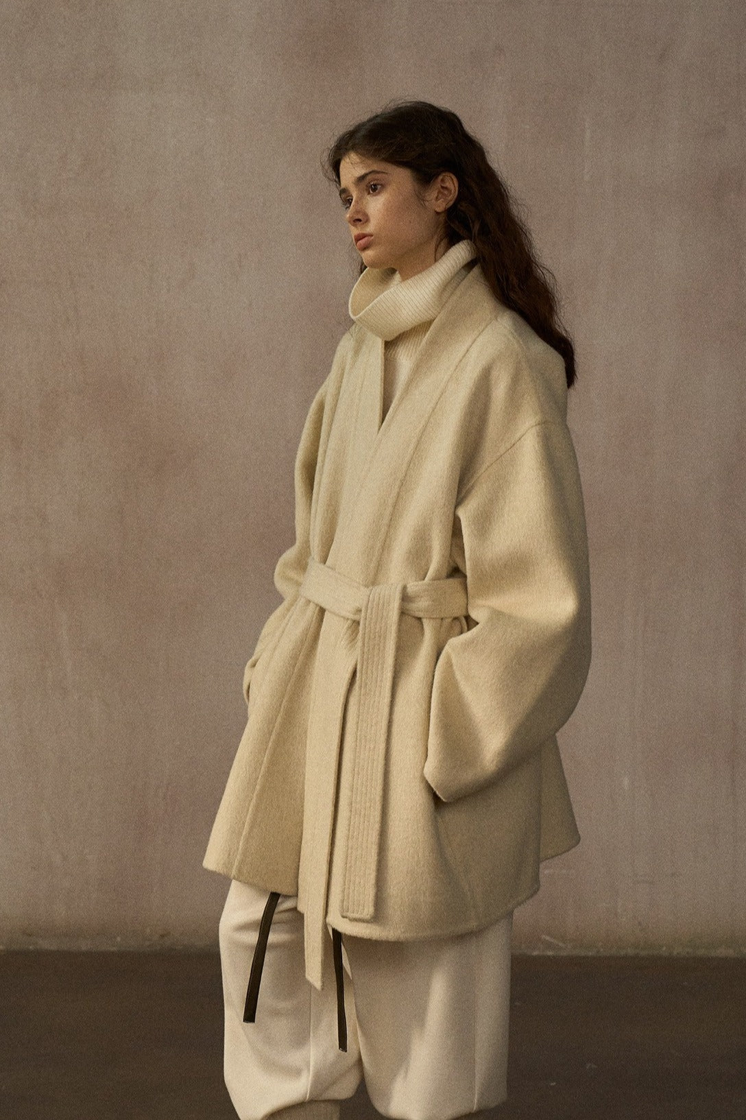 Wool-silk-angora double-faced fabric robe stule coat | 3 color