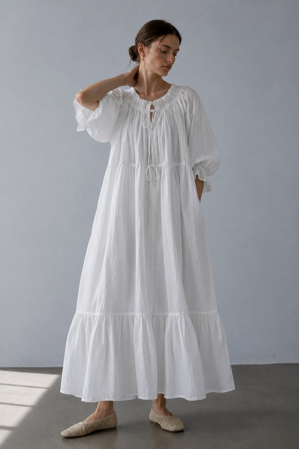 100% cotton airy drape maxi dress