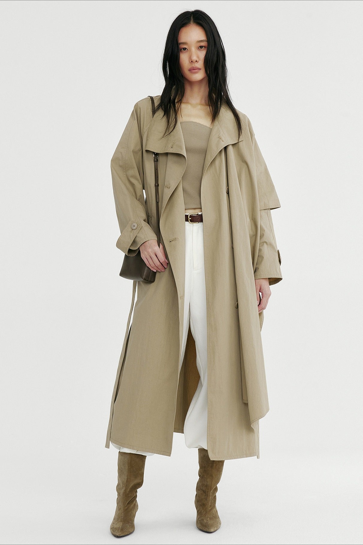Cotton blend crinkled surface cape trench coat | 2 color