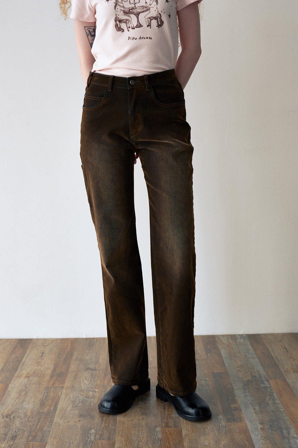 Cotton blend vintage high-waisted jeans | 2 color