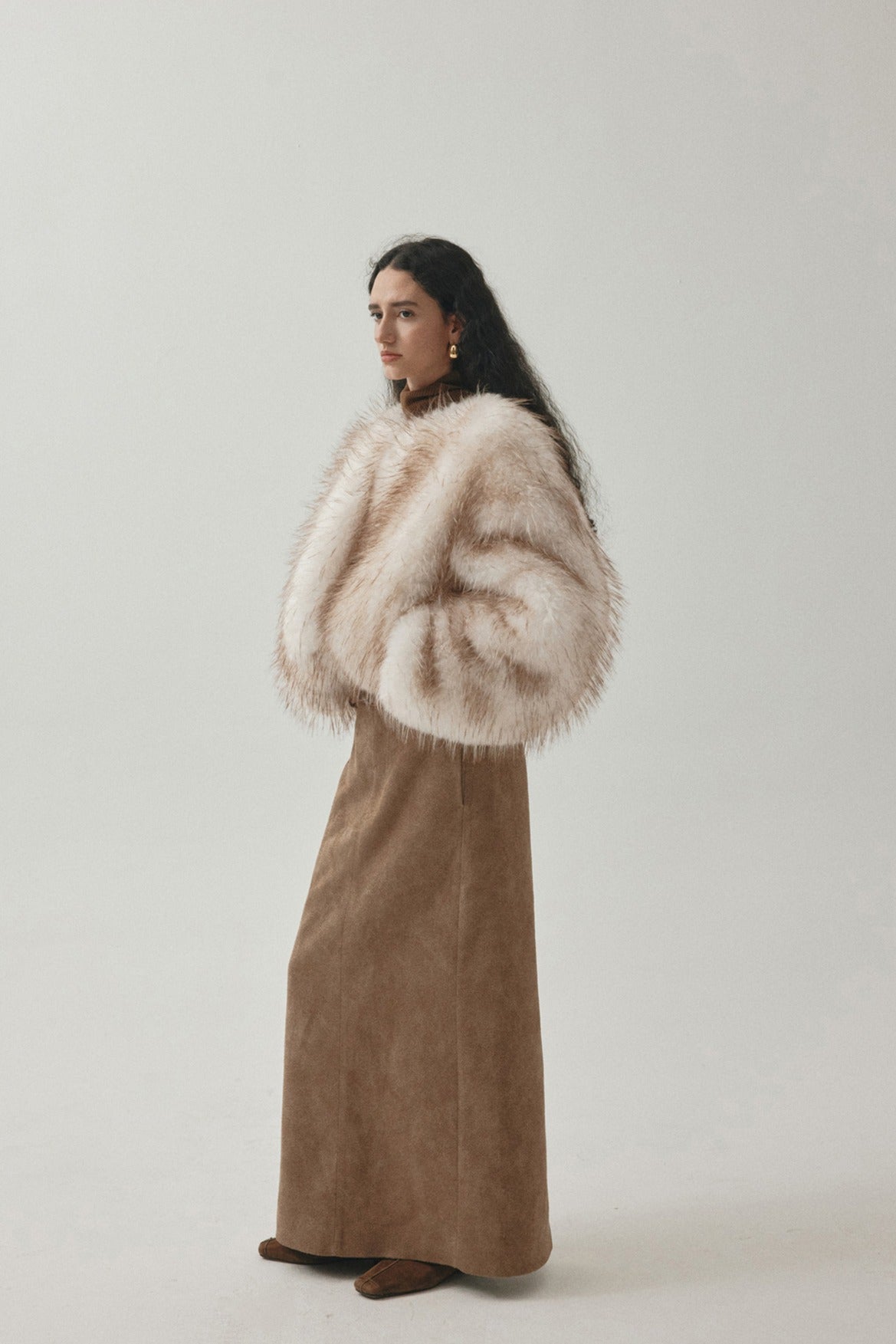 Faux fur ombre effect voluminous cropped jacket