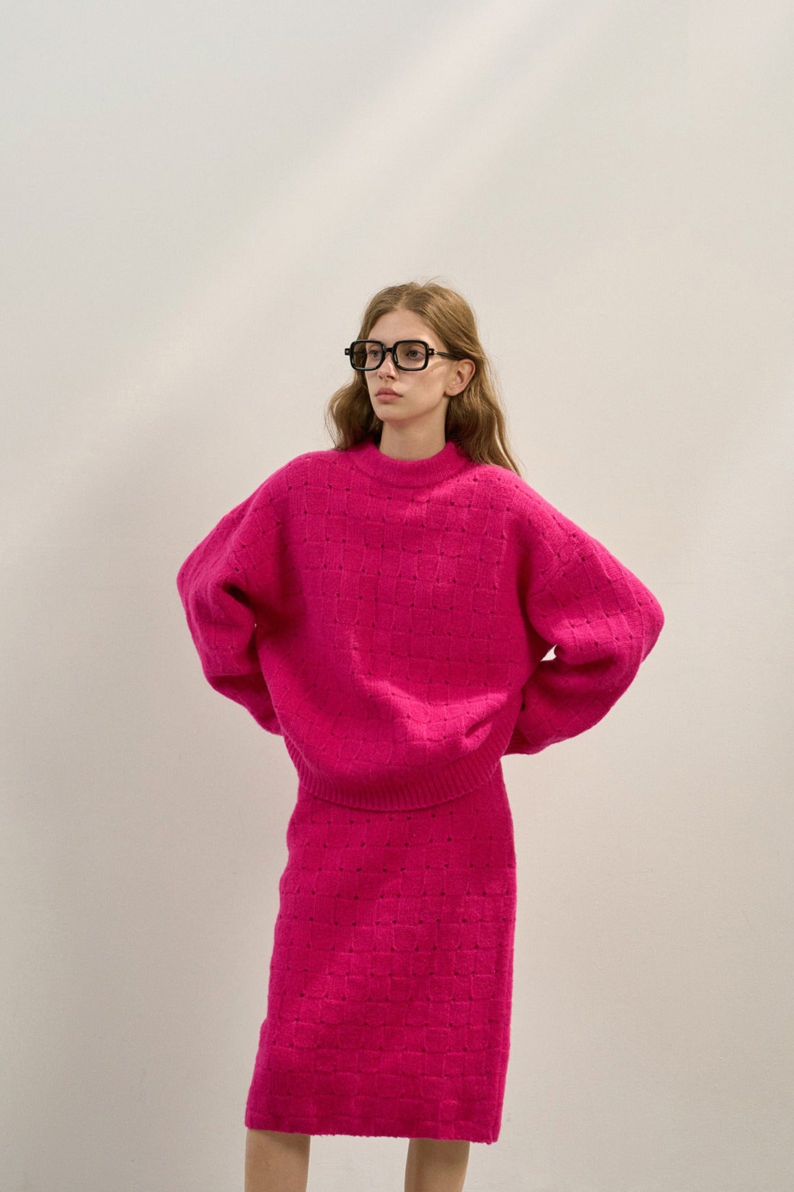 Wool riched openwork knit pattern loose sweater | 4 color