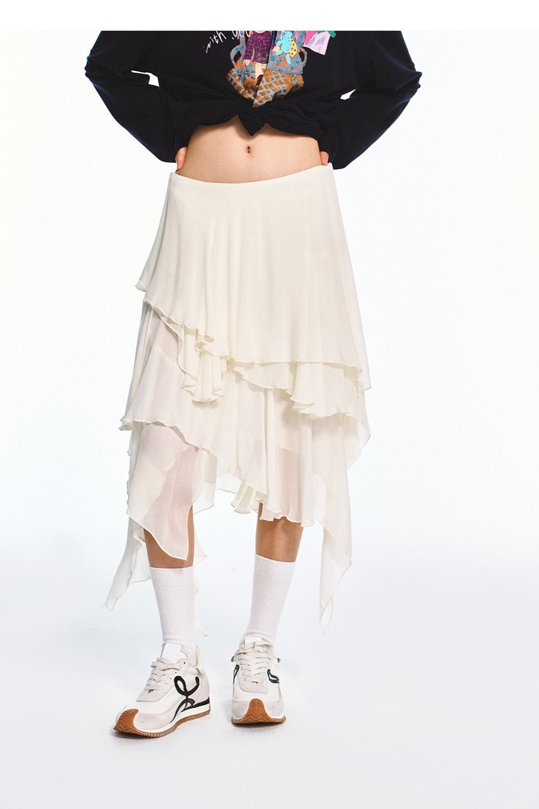 Falda midi asimétrica de patchwork de viscosa | 3 colores