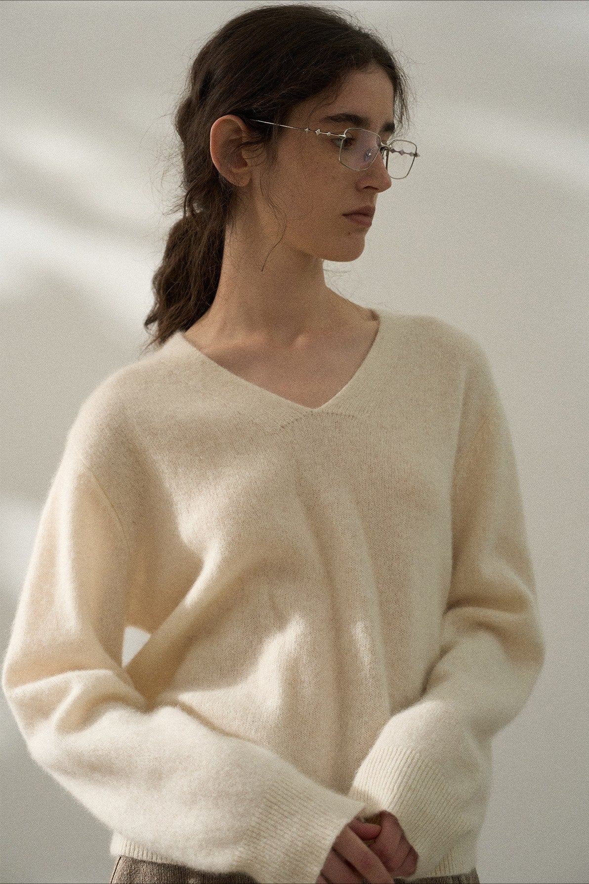 Sheep wool blend yak hair soft basic V-neck sweater | 3 color