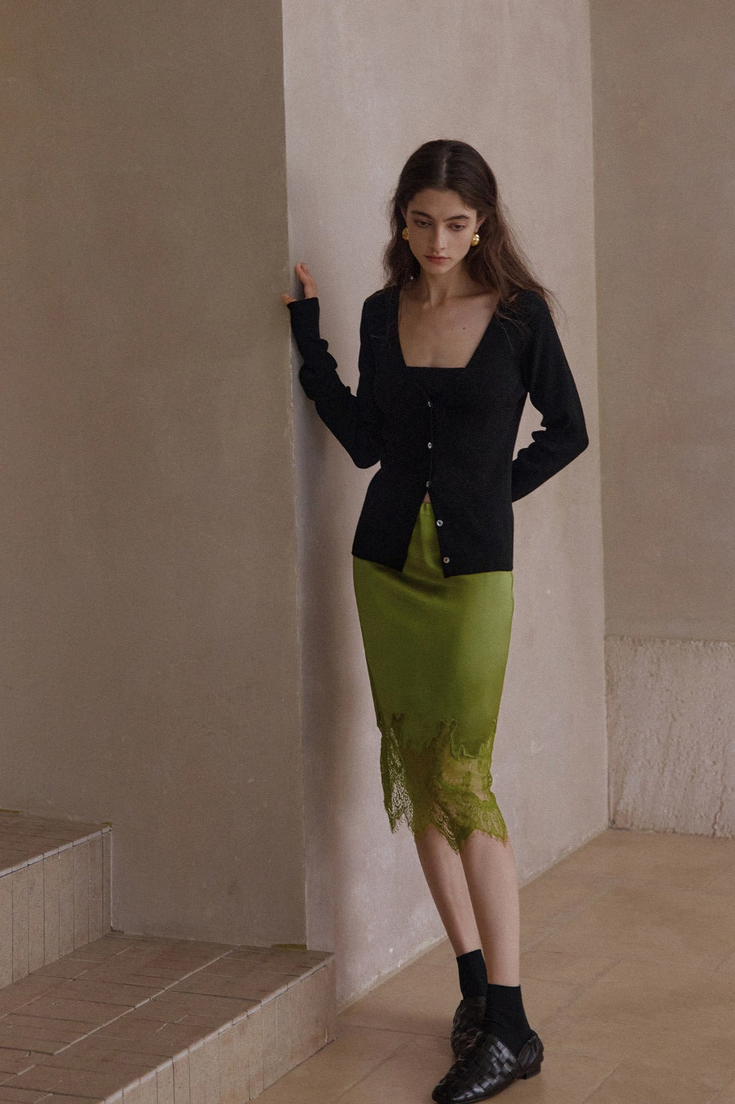 Acetate elegant lace embroidery edge skirt | 4 color