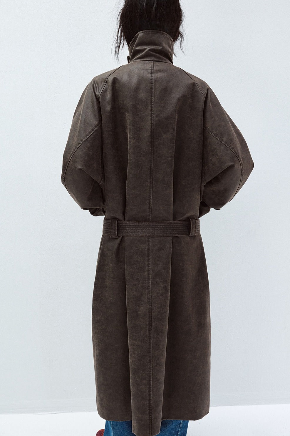 Vintage washed belted waist oversized trench coat | 2 color