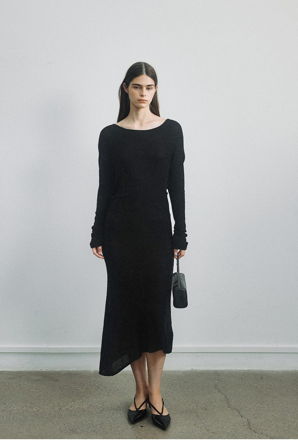 Minimalist asymmetric hem knit dress | 2 color