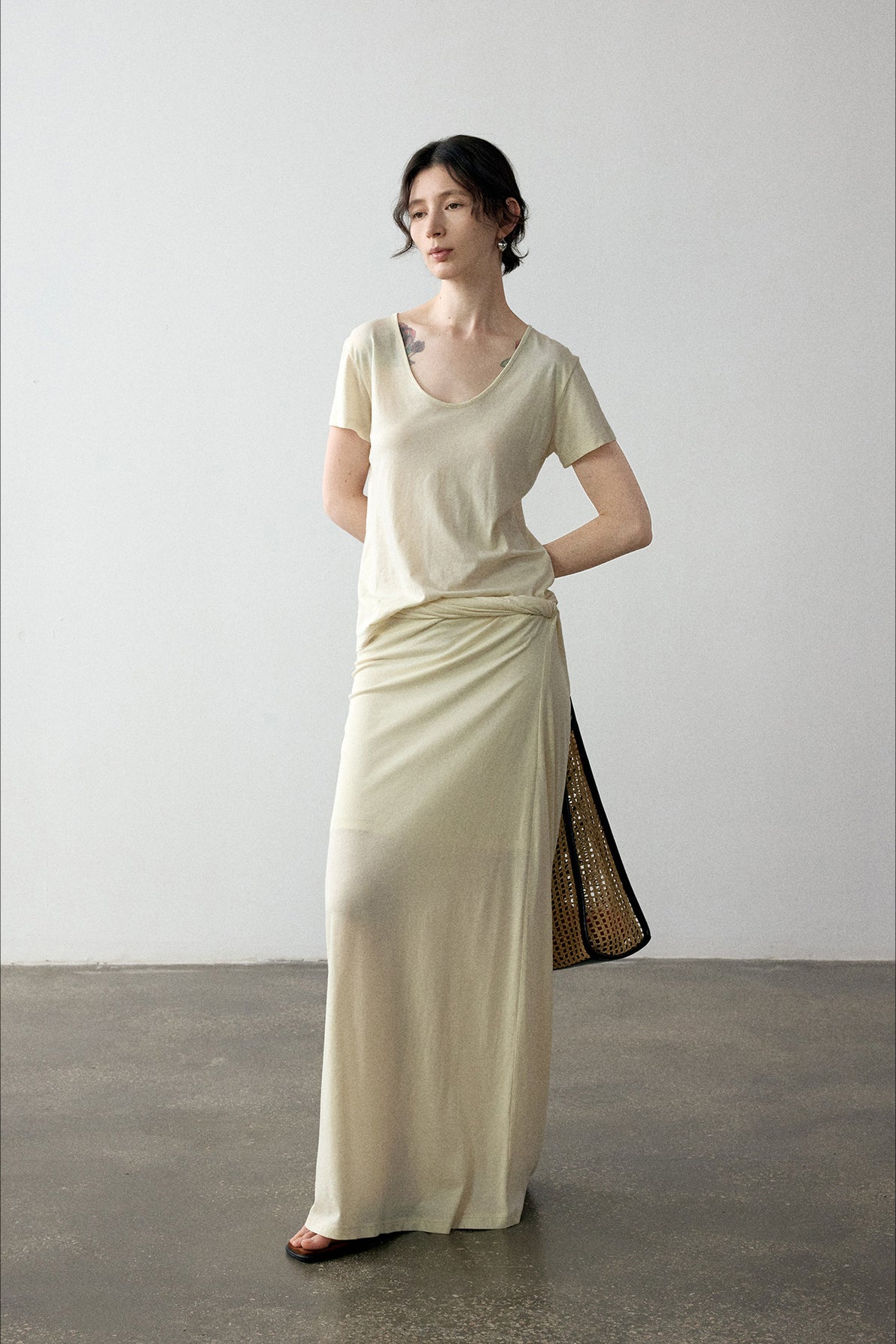 Cotton blend twisted waist A-line skirt | 3 color