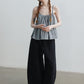 Cotton blend linen sickle shape wide-leg 8/9 pants | 4 color