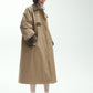 Cotton corduroy color-blocked long padded trench coat | 2 color