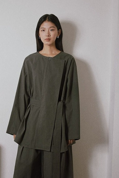 100% cotton crisp tie-belt overshirt | 2 color