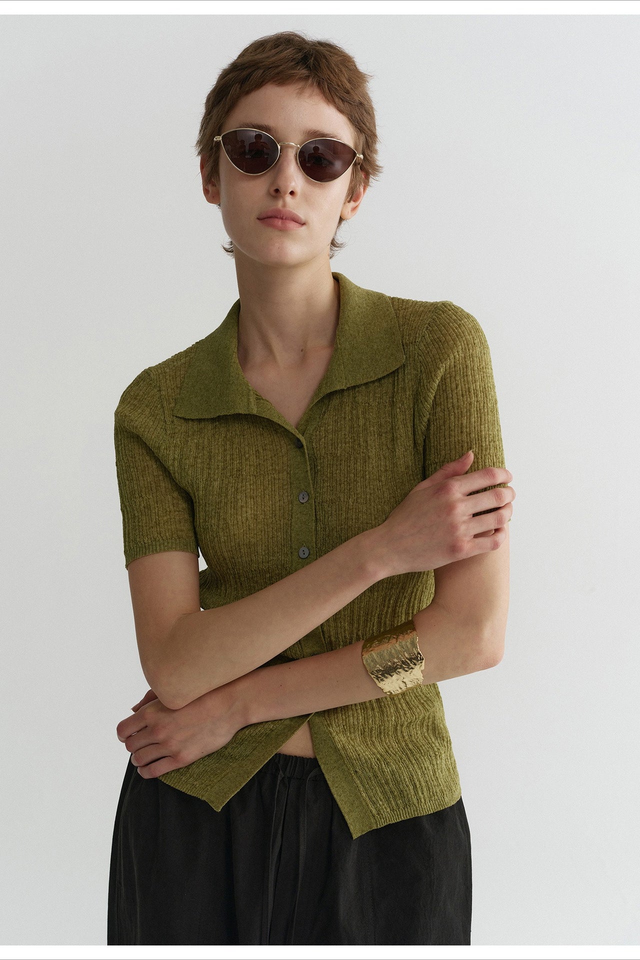 Breathable textured knit polo t-shirt | 4 color
