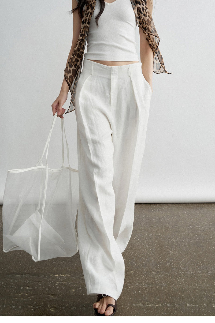 100% linen breathable straight pants | 2 color