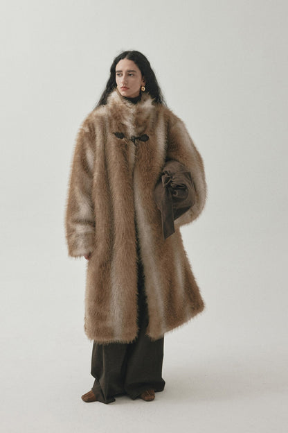 Faux fur drape loose overcoat