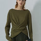 Wool blend wide neck cross pleated thin sweater | 5 color