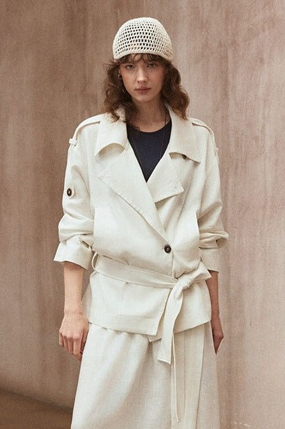 Lyocell-linen soft-touch short trench jacket | 2 color