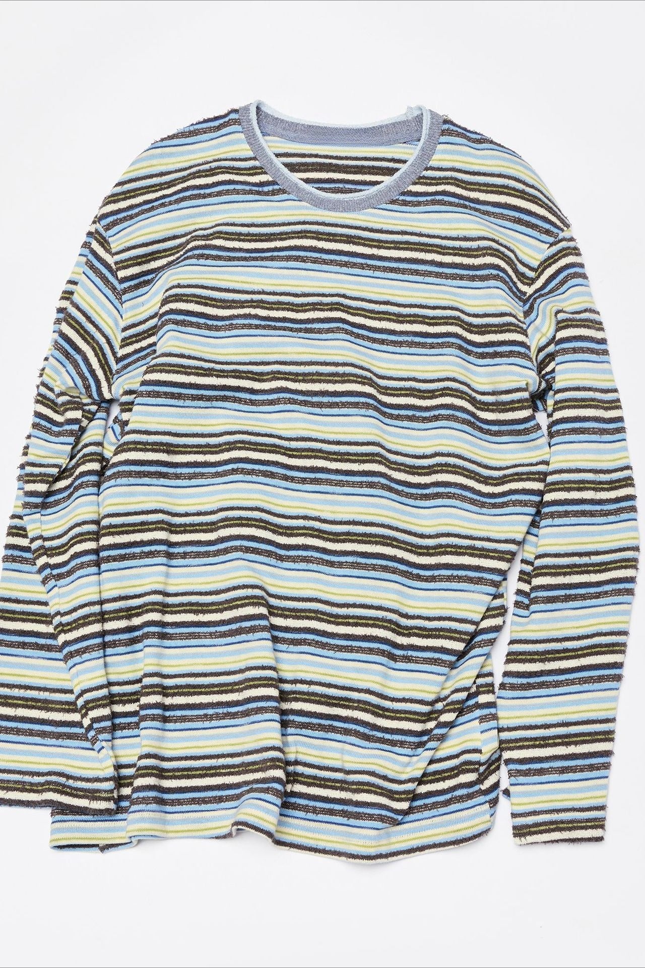 Cotton blend velvet-texture striped T-shirt | 5 color