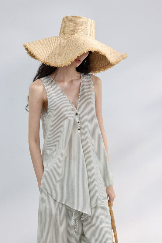 Lyocell blend irregular hemline top | 2 color