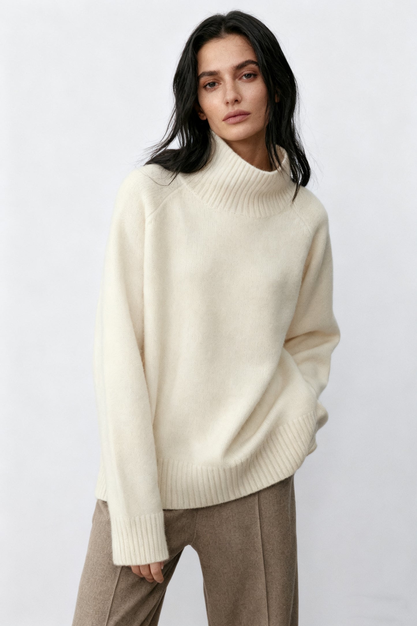 Suéter de cuello alto de lana y plumón de yak | 3 colores